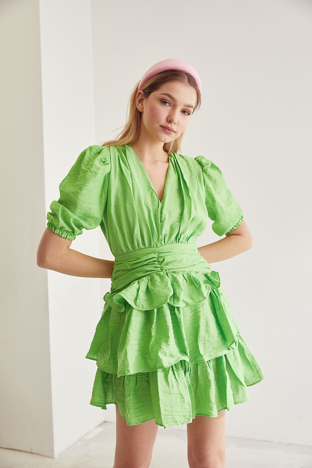 Fırfırlı Elbise-Fıstık Yeşili