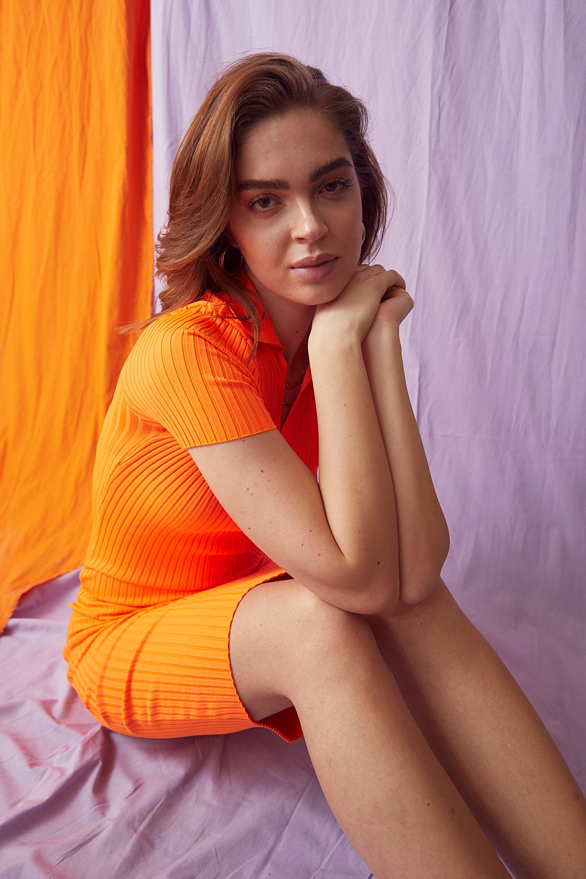 Gömlek Yaka Triko Elbise-Oranj