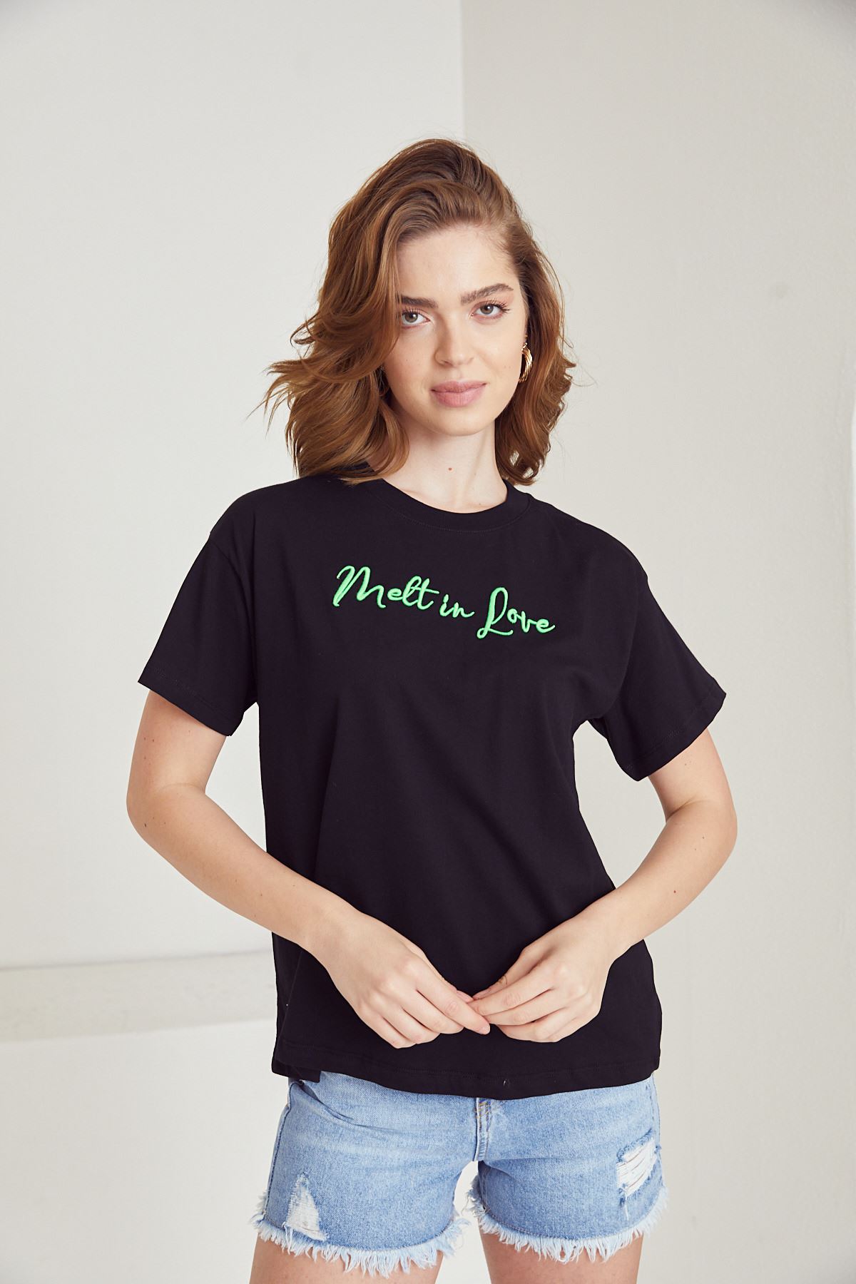 Yazılı T-shirt-Siyah / Yeşil