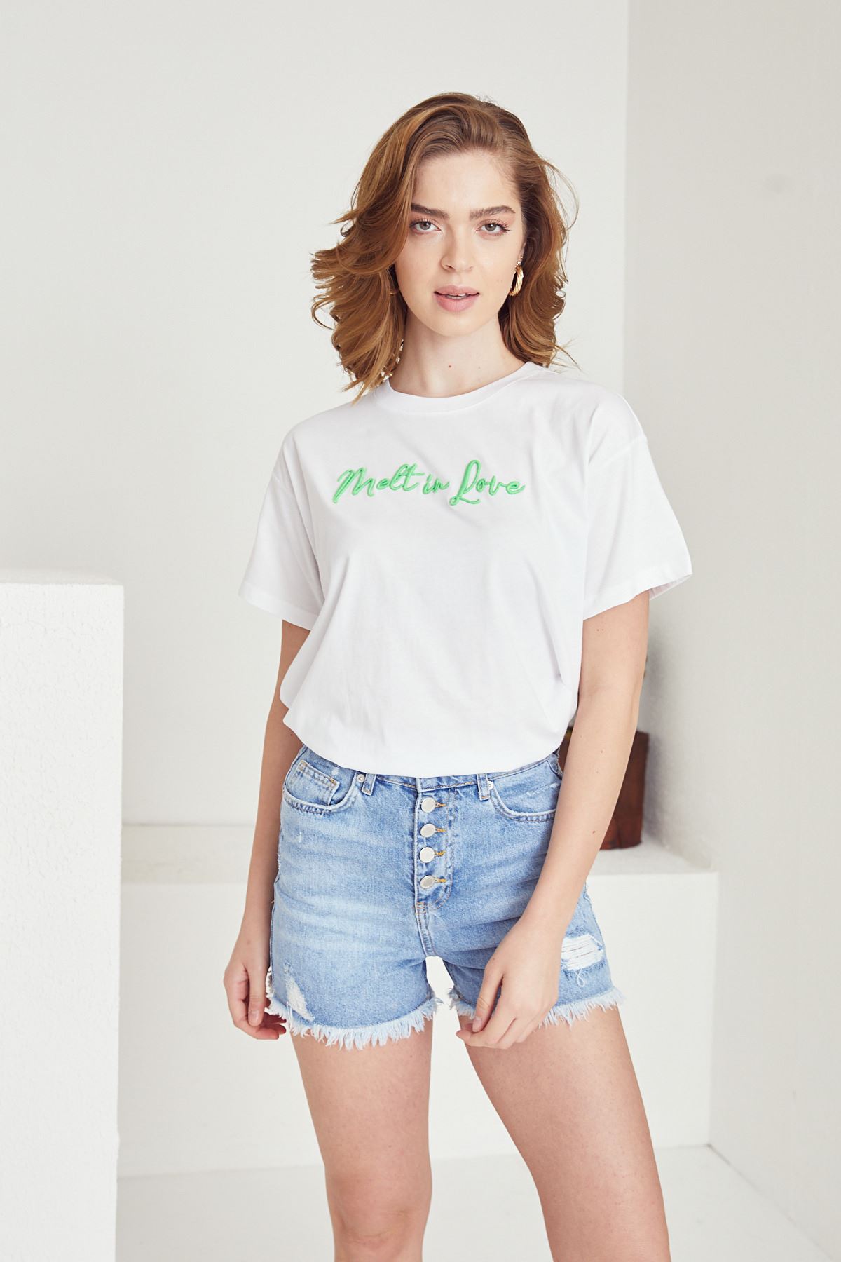 Yazılı T-shirt-Beyaz-Yeşil