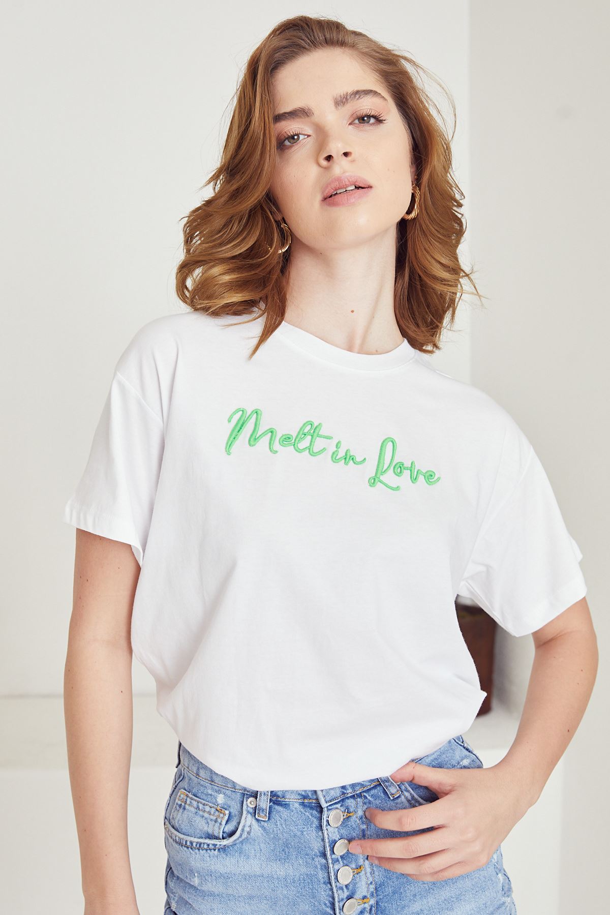 Yazılı T-shirt-Beyaz-Yeşil