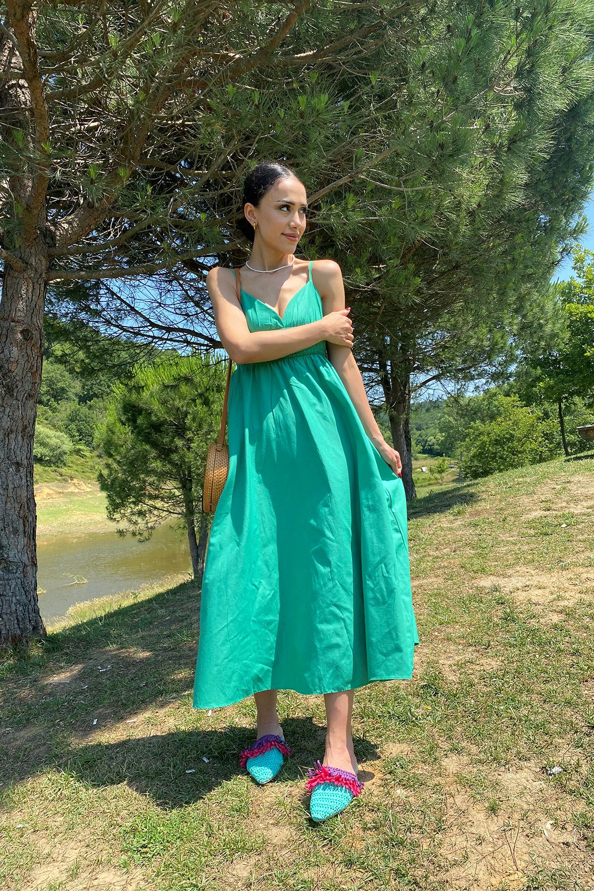 Poplin Elbise-Yeşil
