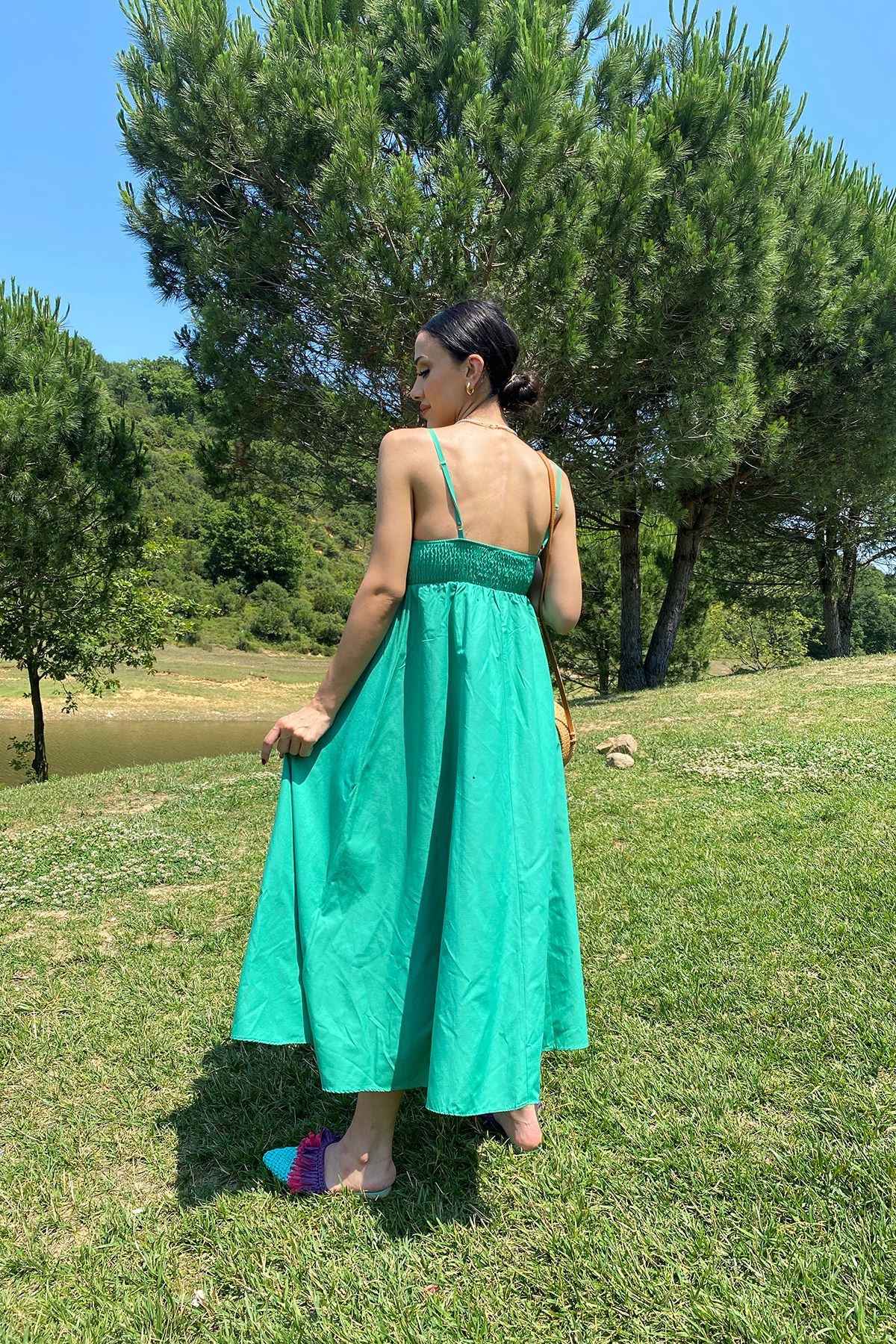 Poplin Elbise-Yeşil