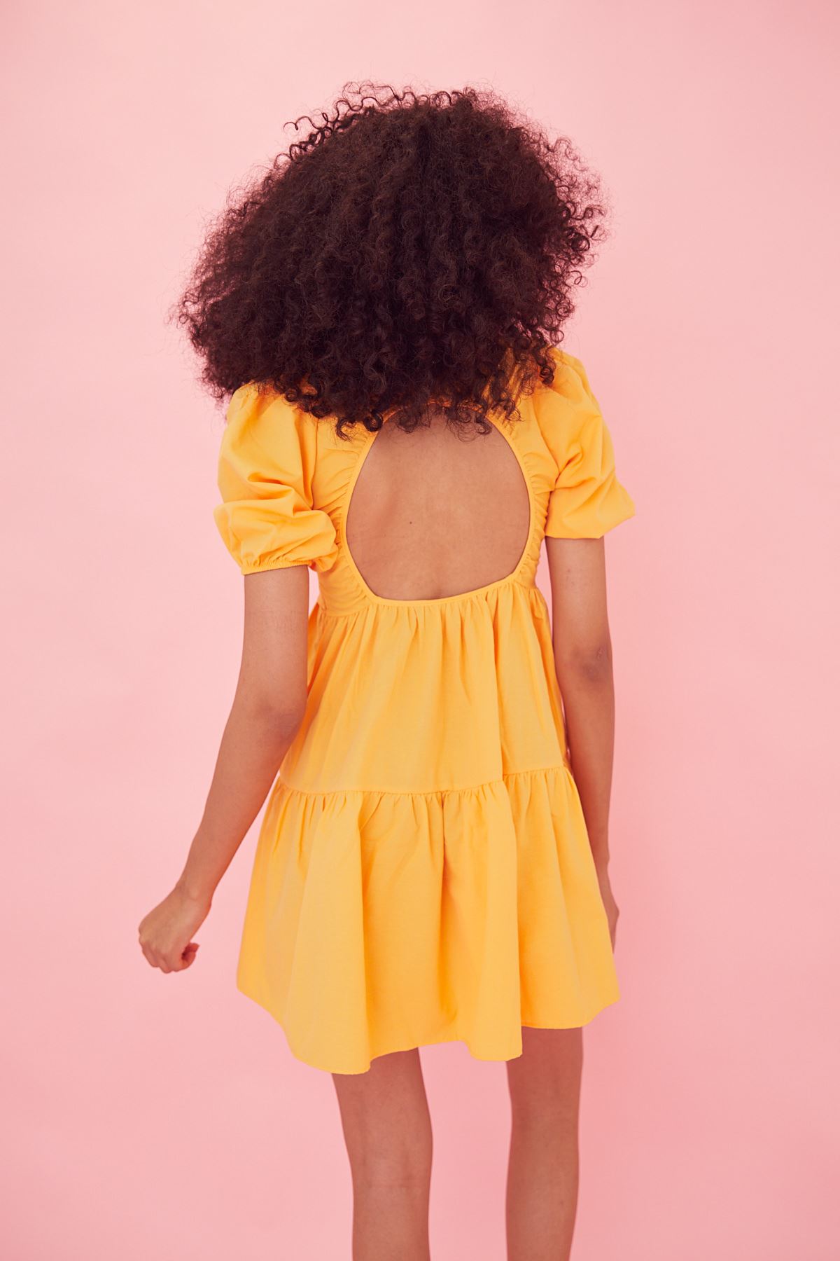 Sırt Detay Poplin Elbise-Sarı