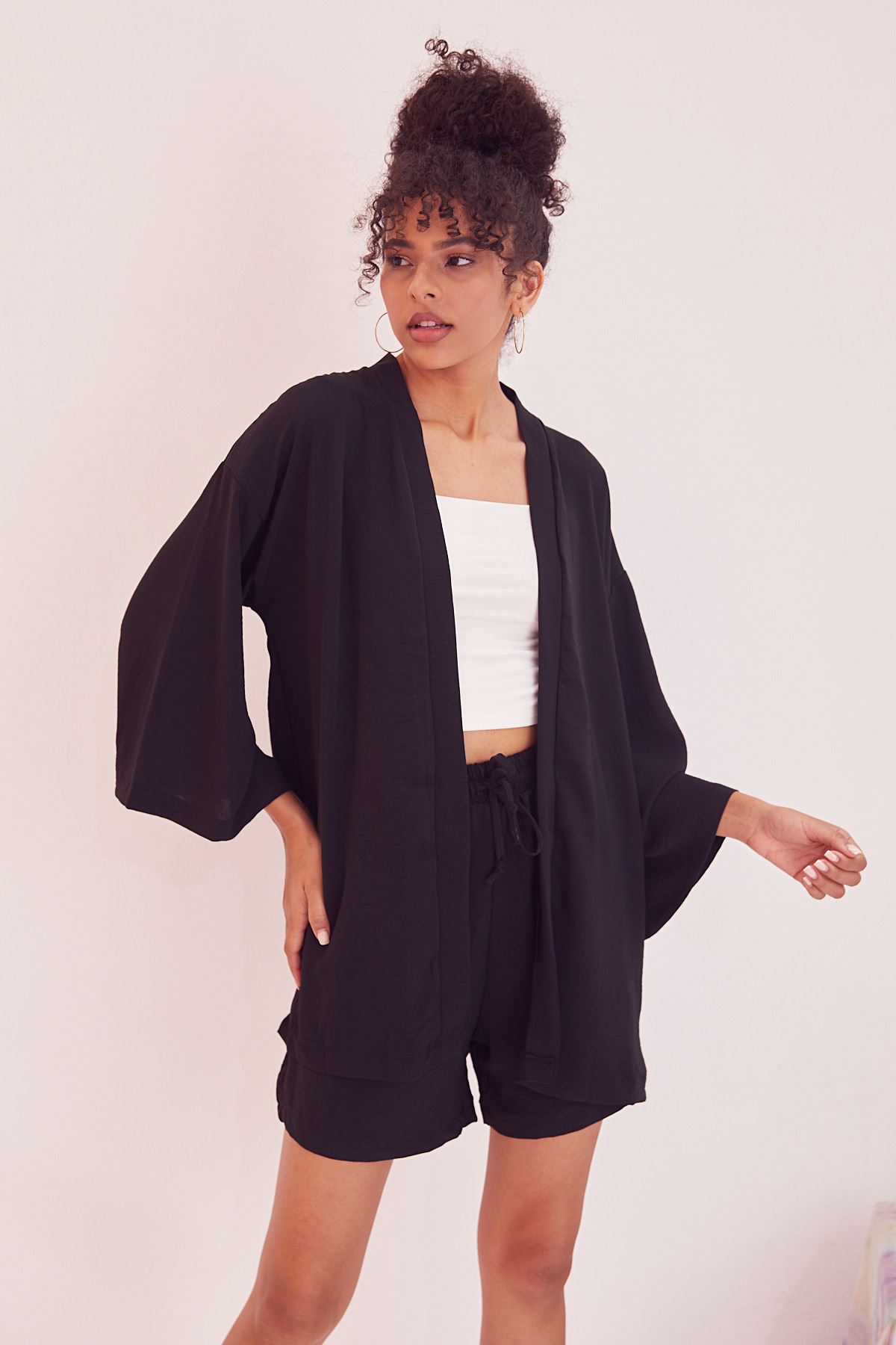 Şortlu Kimono Takım-Siyah