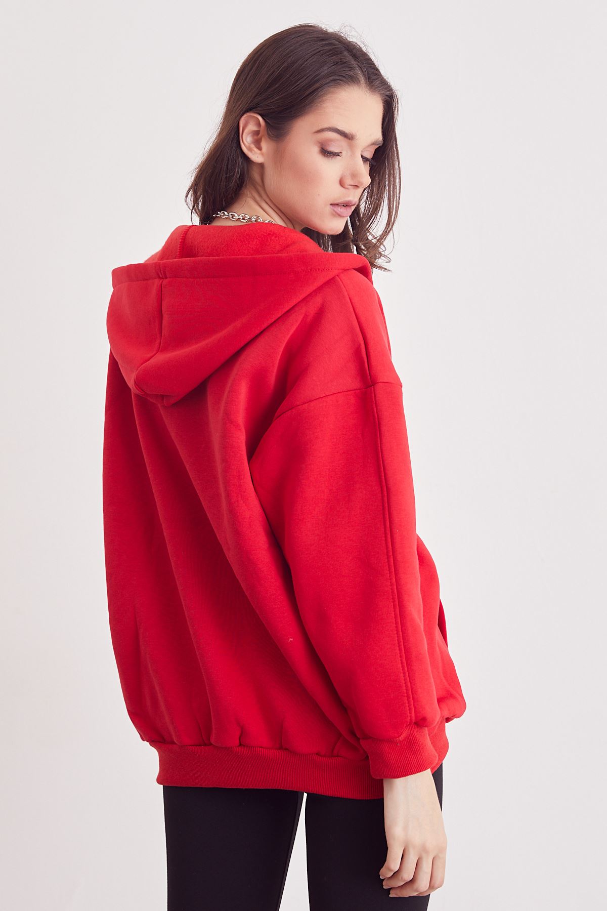 Fermuarlı Sweatshirt-Kırmızı