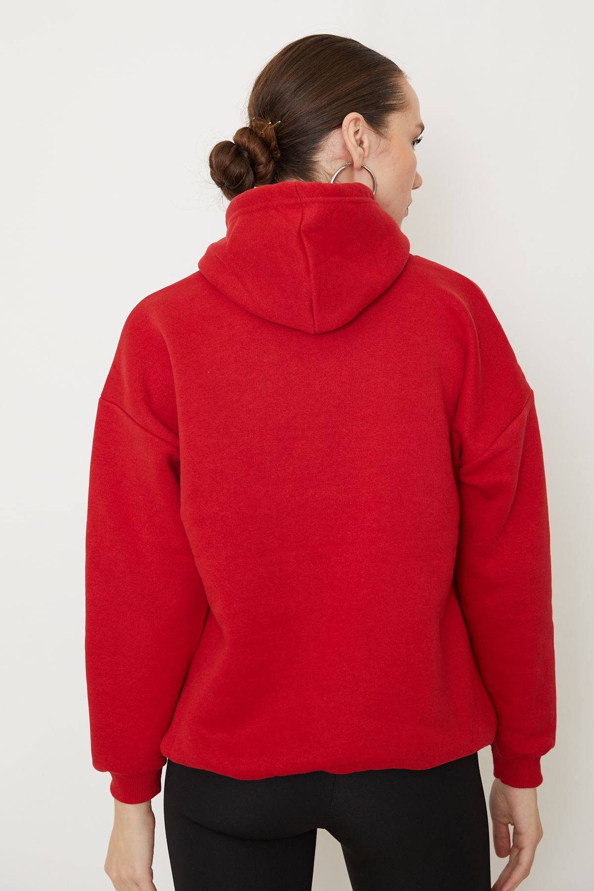 Kapüşonlu Kanguru Cepli Sweatshirt-Kırmızı