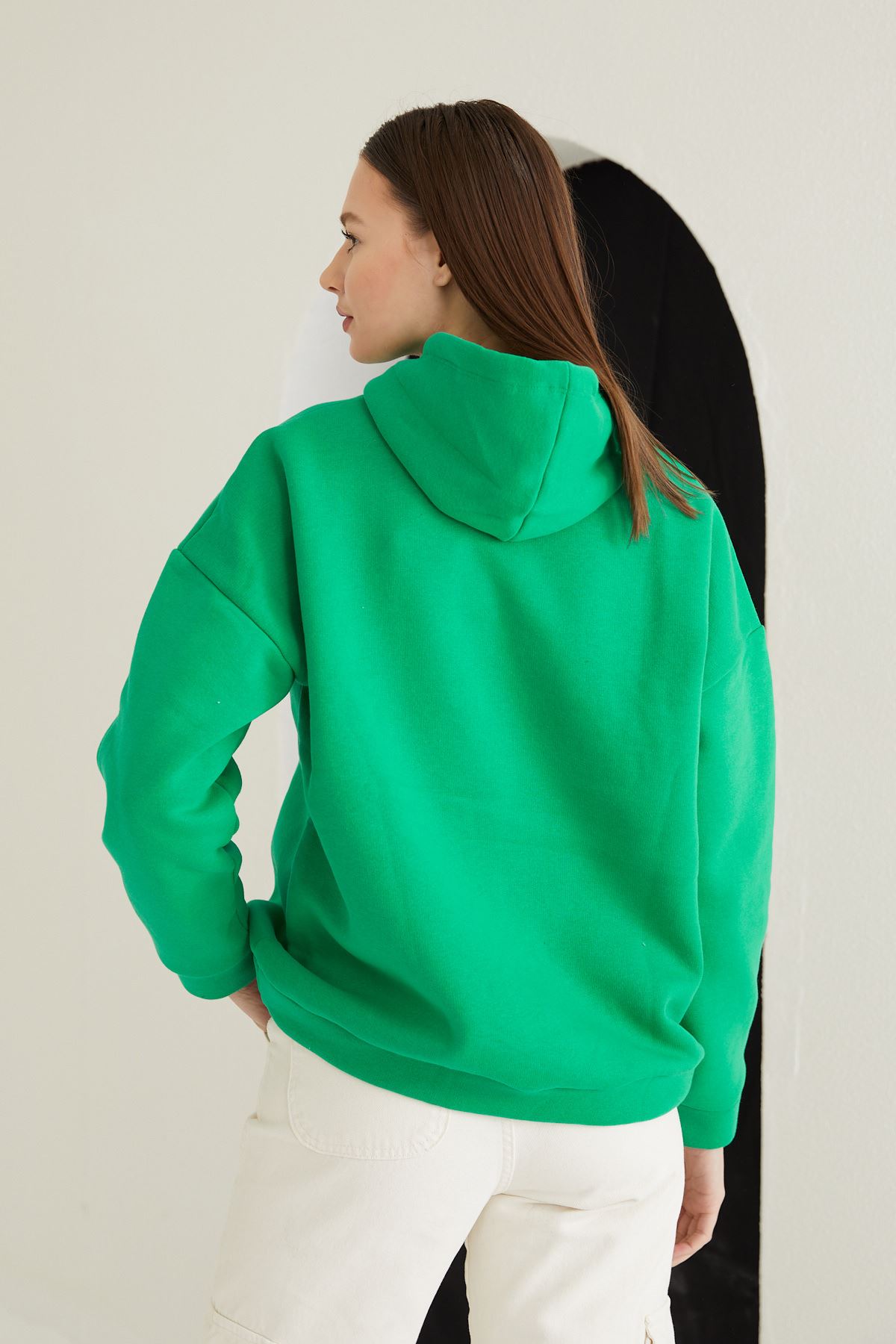 Baskılı Üç İplik Sweatshirt-Yeşil