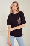 Kedi Baskılı T-shirt-Siyah